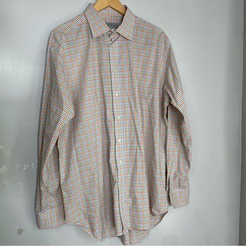 ETRO Shirt Men's 46 Long Sleeve Multicolor Check Cotton‎ Dress Button Italy